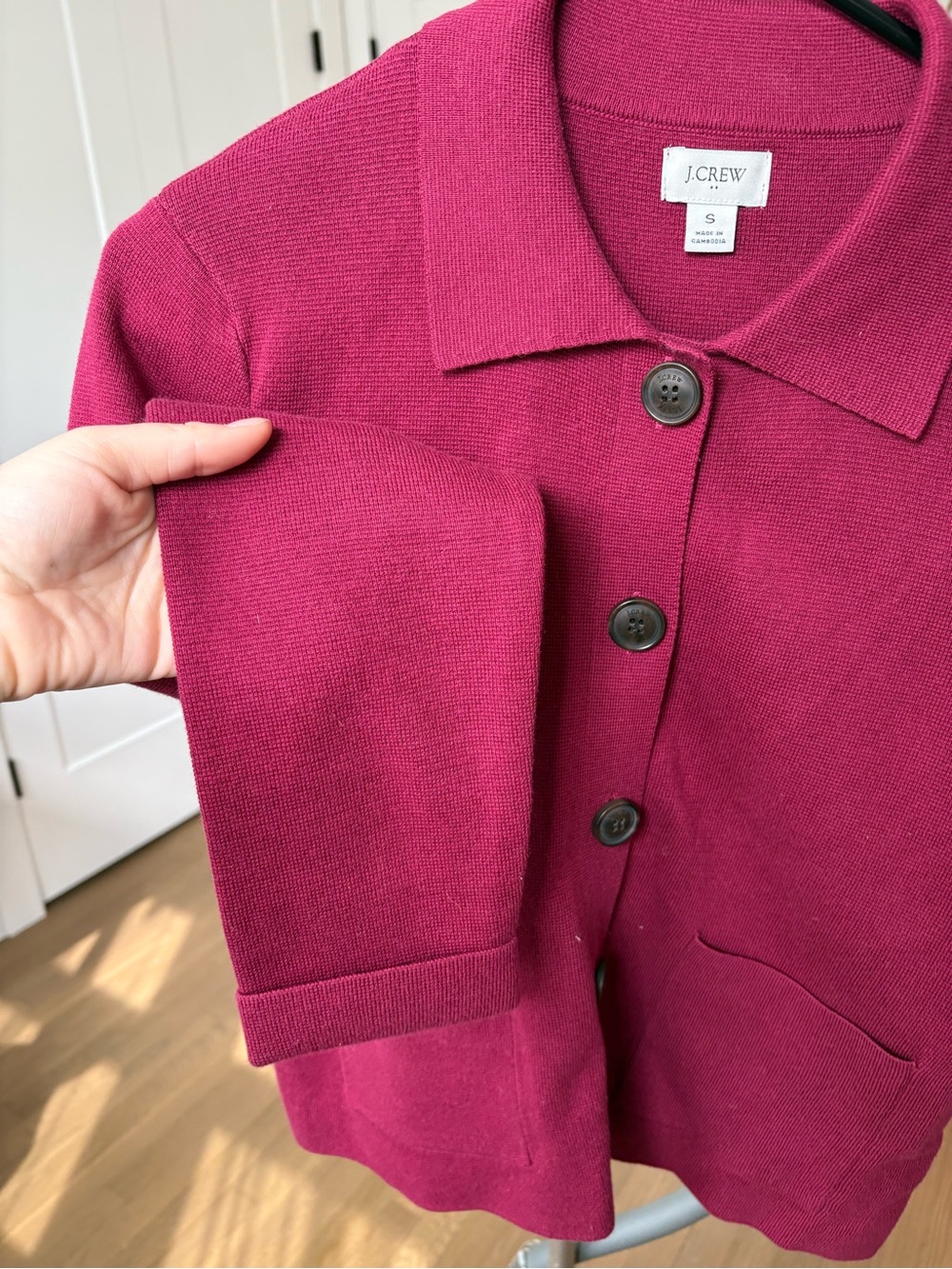J. Crew Raspberry Pink Button-Up Knit Jacket - Picture 3 of 4